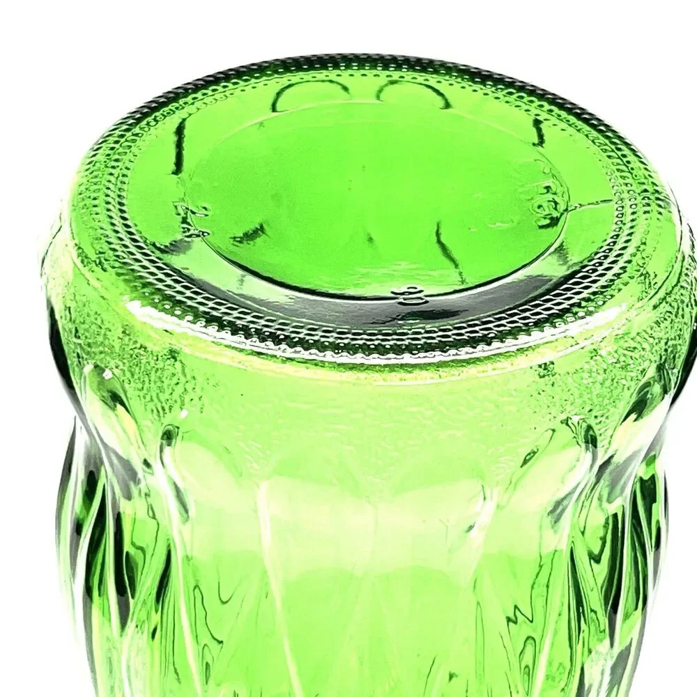 CFG Emerald Green 9.5”  Wide Mouth Diamond Leaf Pattern Vintage Vase